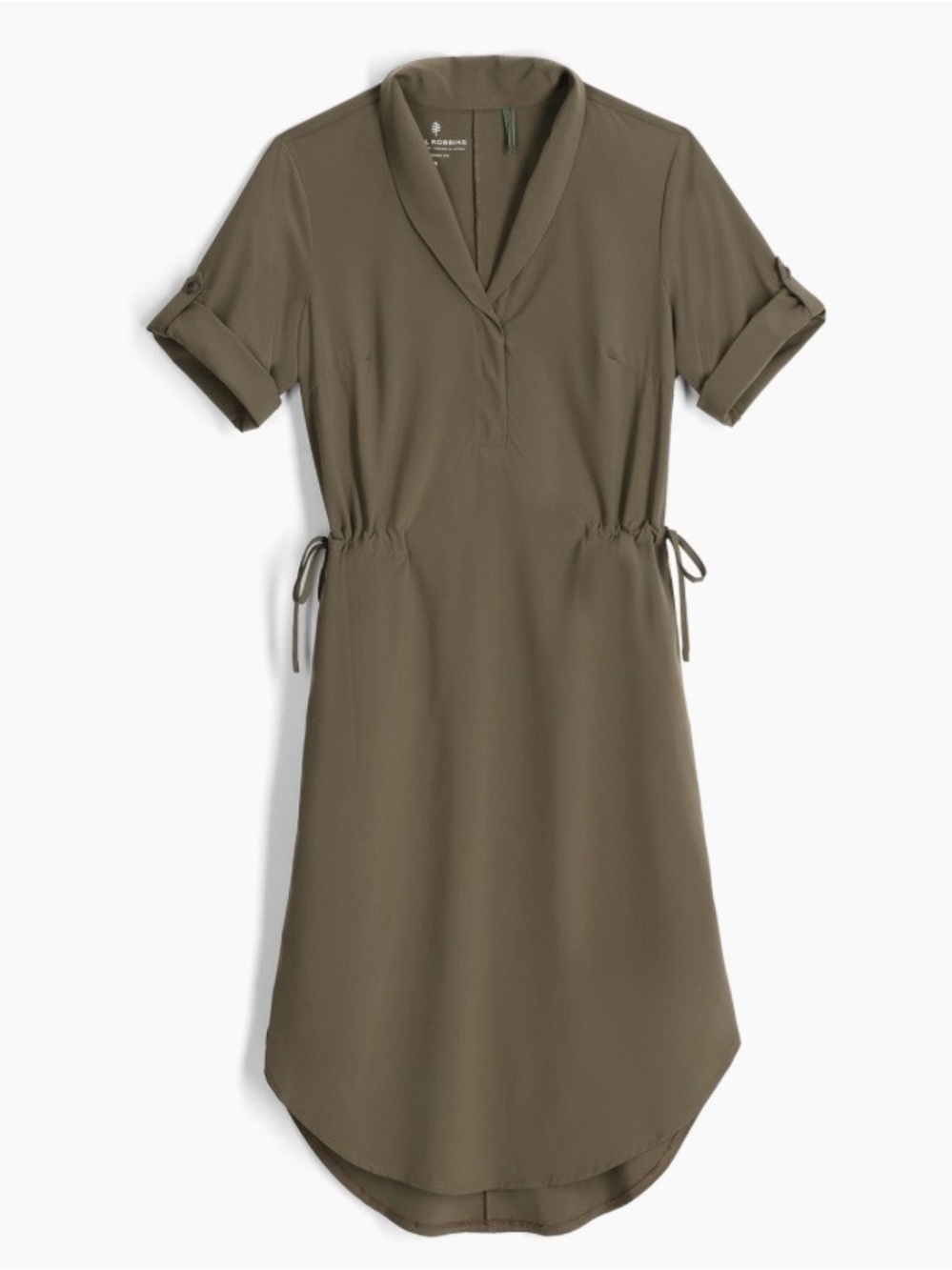 Royal Robbins Olive Green Travelers Spotless Utility Shirt Dress w/ tie Waist Sm